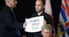 Climate change activists disrupt Stephen Harper event